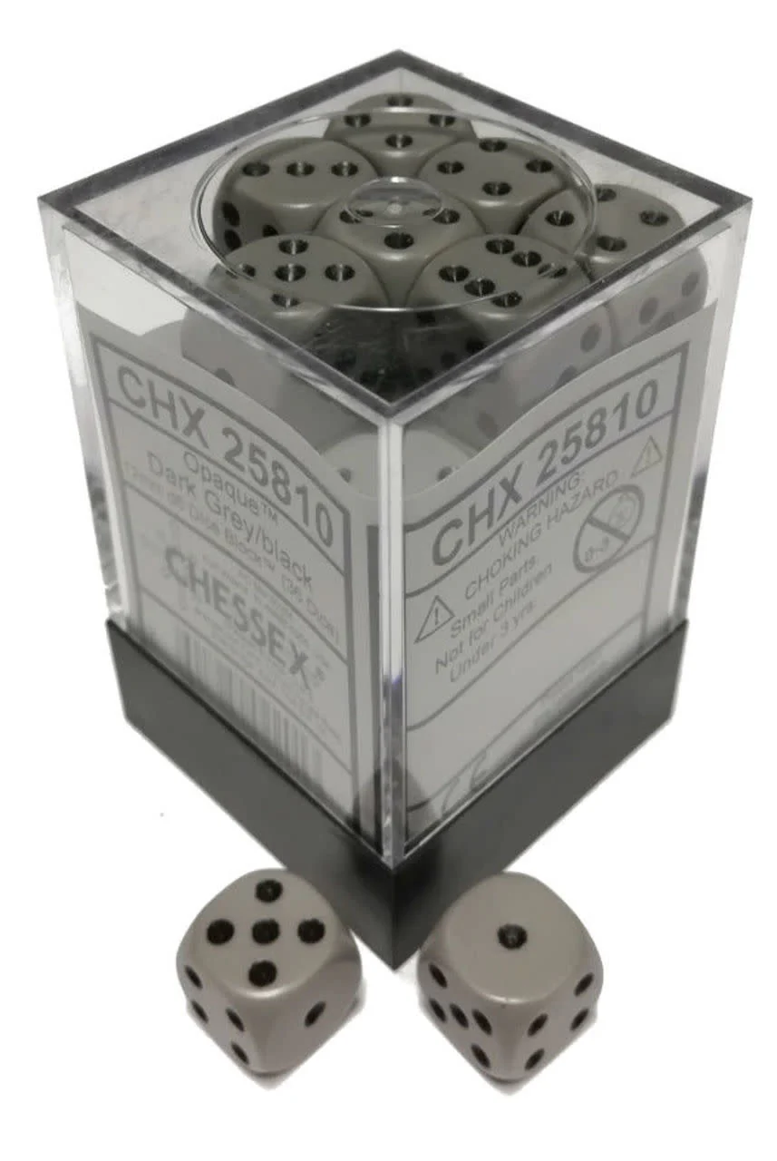 Chessex: Opaque Dark Grey/Black Set of 36 D6 Dice